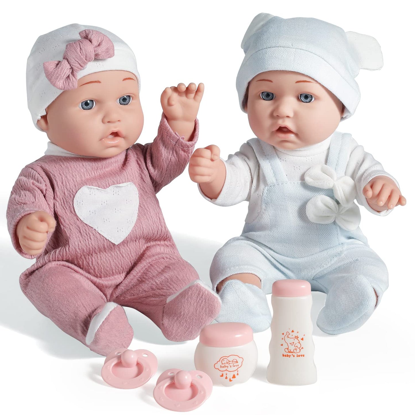 Enjoyin 12'' Twins Baby Doll Playset With Accessories Includes Boy And Girl Dolls, 2 Powder Bottles, And 2 Pacifiers, Ideal Gift For Children Age 3+