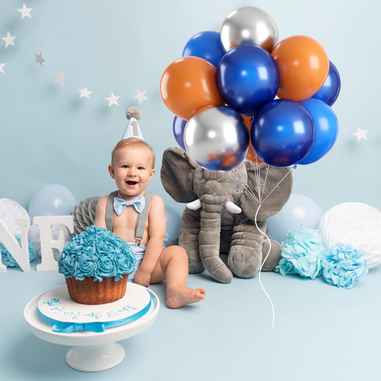Jobkoo Blue Orange Space Balloons, 55 Pcs Set - Natural Latex Boys' Party Decorations For Birthday, Baby Shower, Wedding And Mor
