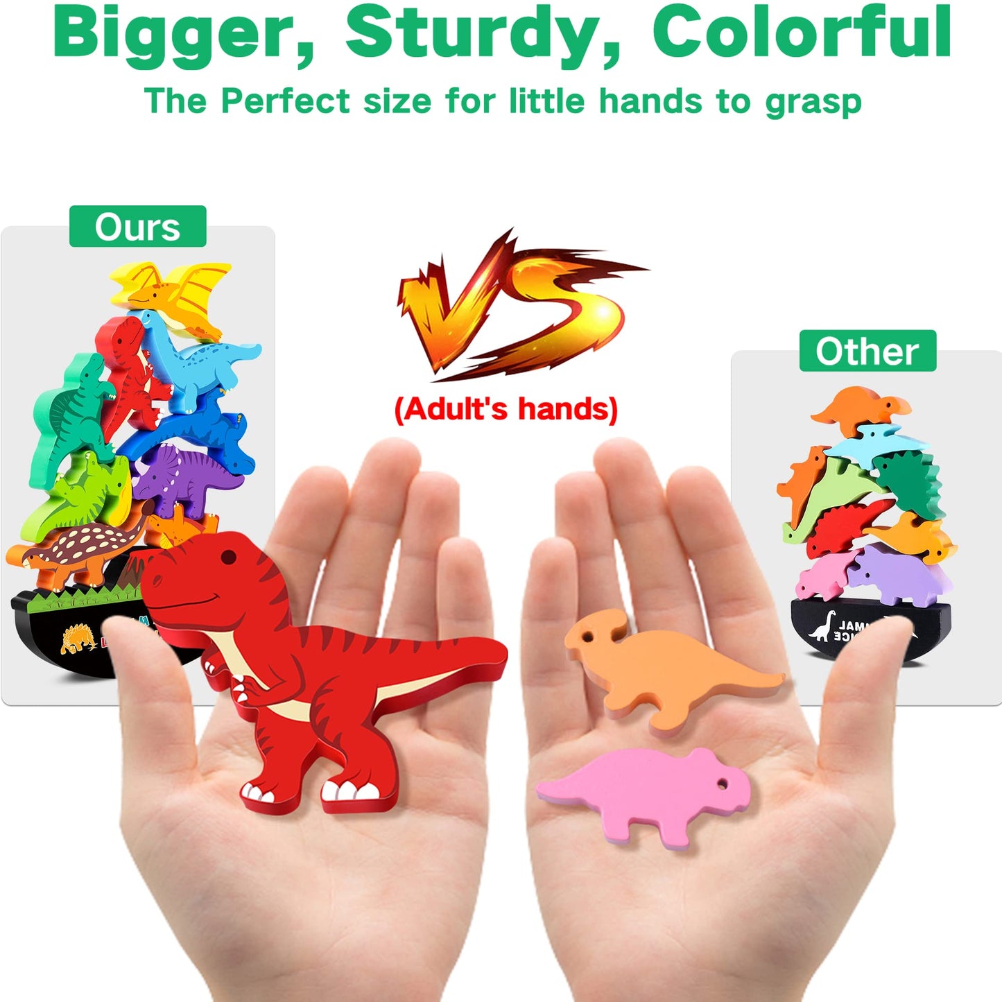 Fftroc Montessori Dinosaur Toys For 2 3 4 Year Old Boys - Wooden Stacking Dinosaur Toys For Kids 2-4 3-5, Toddler Balancing Bloc