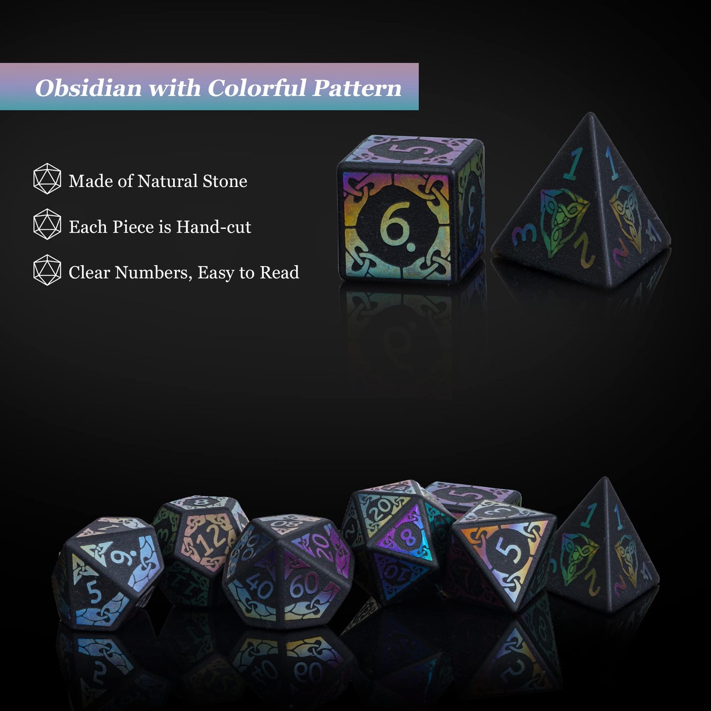 UDIXI Obsidian Dice Gemstone DND Dice Set Stone D&D Dice for Dungeons and Dragons, Stone D and D Dice for MTG Table Games