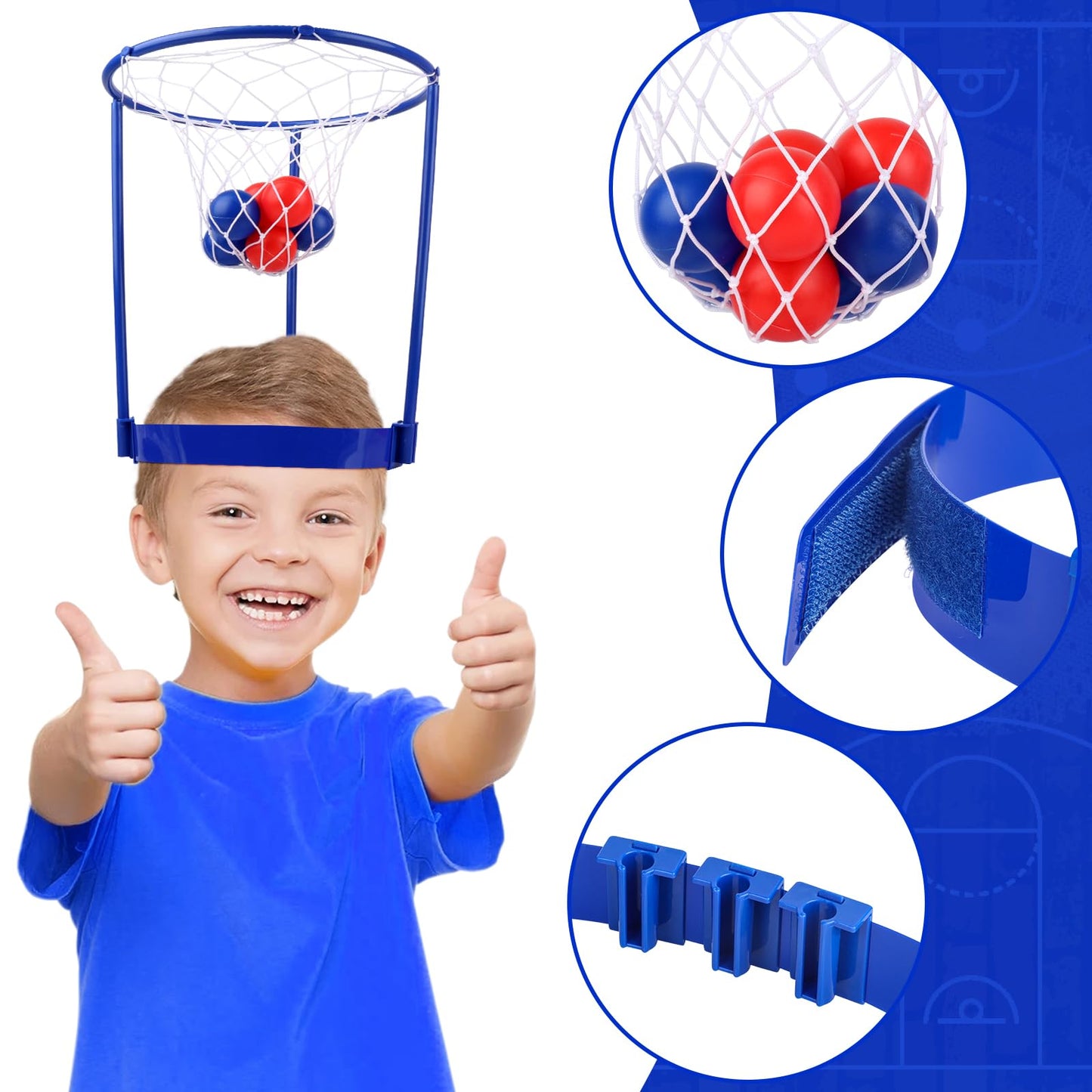 2 Pack Head Hoop Basketball Party Game For Kids And Adults Carnival Game Adjustable Basket Net Headband With 20 Balls For Carnival Party Birthday Party Family Indoor Outdoor Game (Red + Blue)