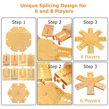 Marble Board Game,Wooden Board Game For 6-8 Players,Portable Design Marble Game With 32 Marbles 16 Dice, Family Game Night Gift
