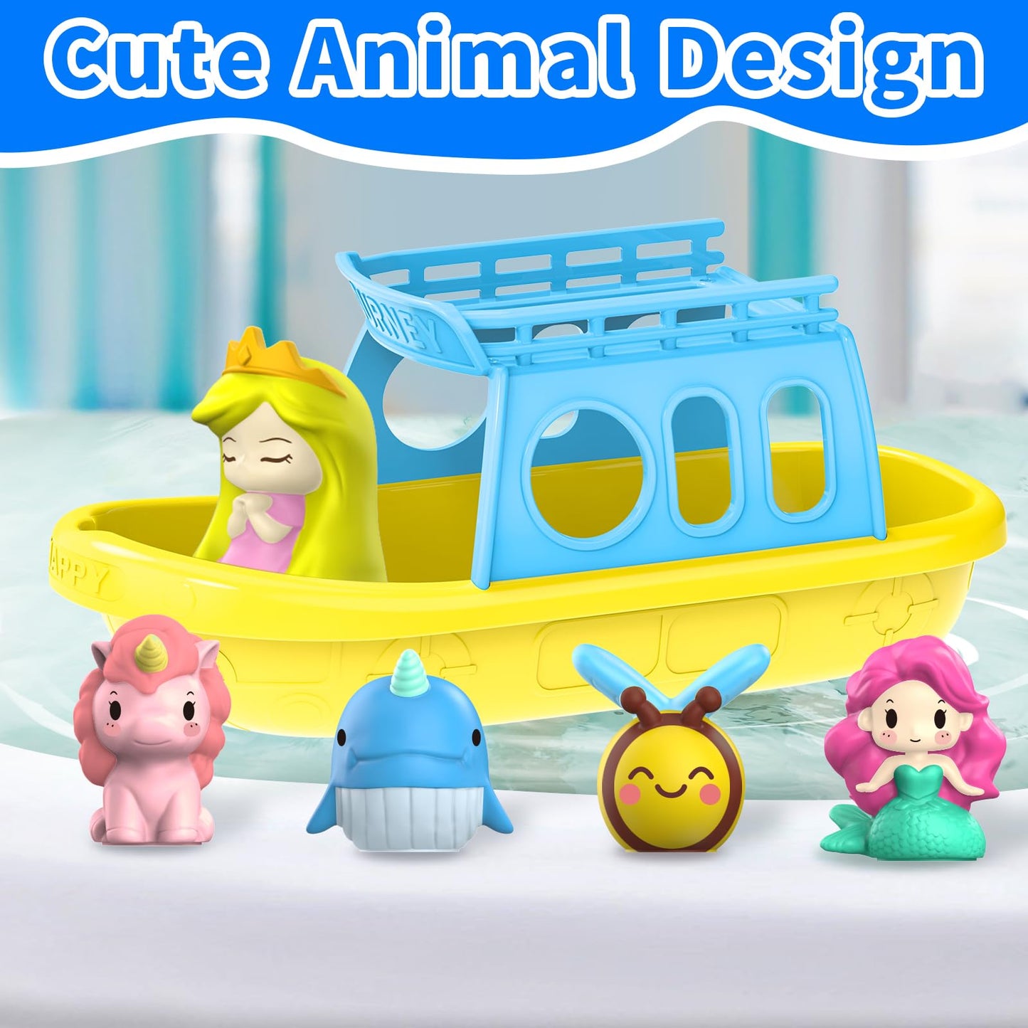 Oriate 6Pcs Fairy Princess Bath Toys For Girls, Silicone Finger Puppet And Boat, Mermaid, Princess, Bee, Whale, Unicorn For Toddlers Kids 1-3
