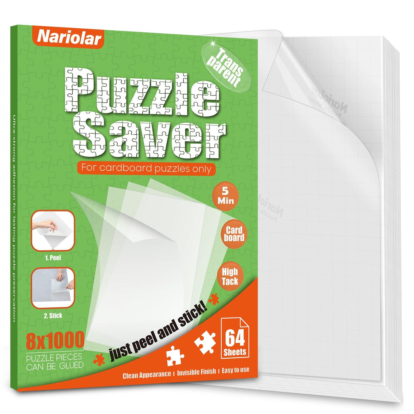 Nariolar Ultra-Adhesion Transparent Puzzle Glue Sheets, 64 Puzzle Saver Sheets for Preserving Up to 8x1000-Piece Jigsaws