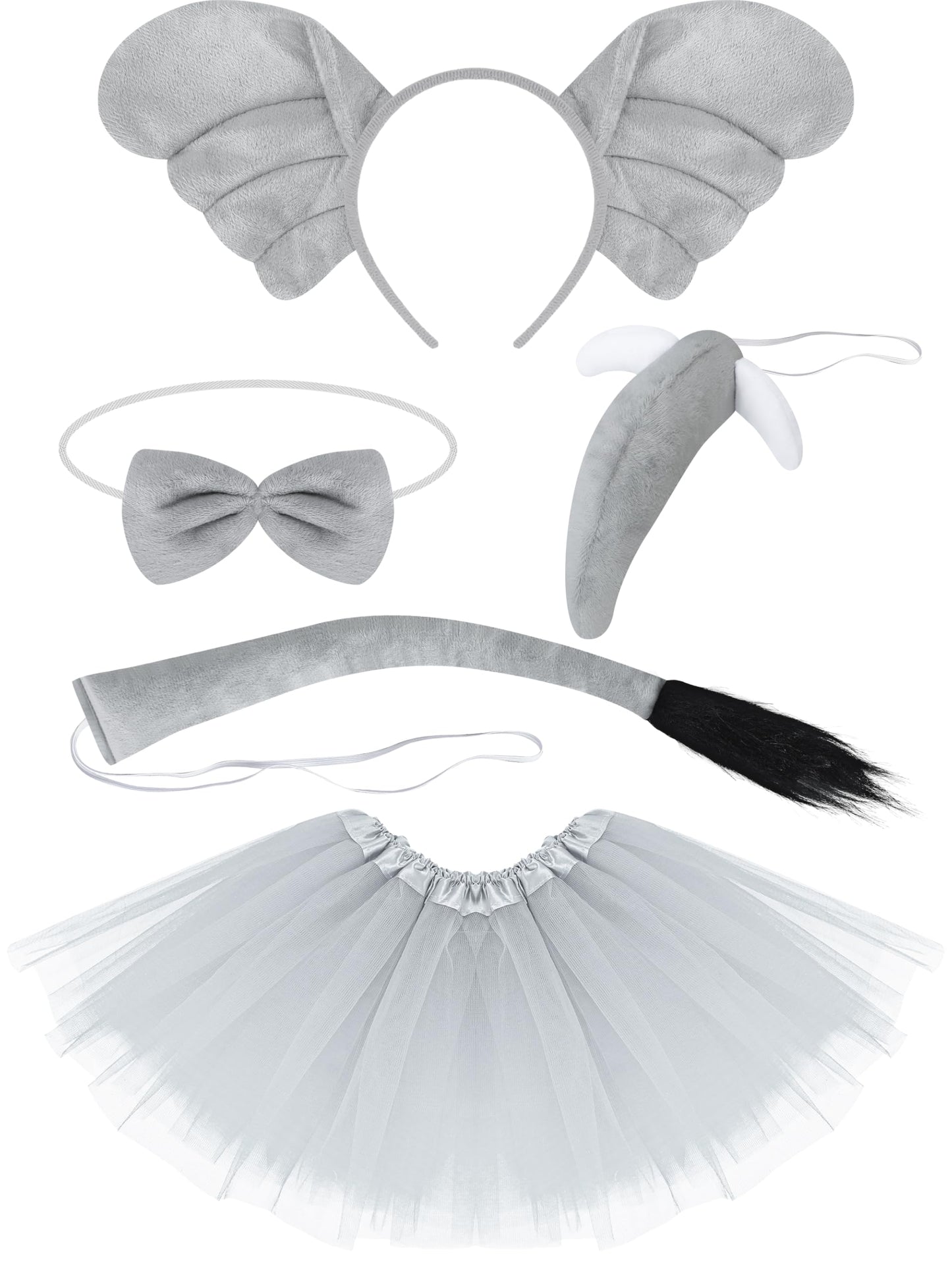Luces Elephant Costume Set, Elephant Ears Headband Tutu Skirt Nose Tail Bowtie, Elephant Cosplay Accessories Party Dress Up