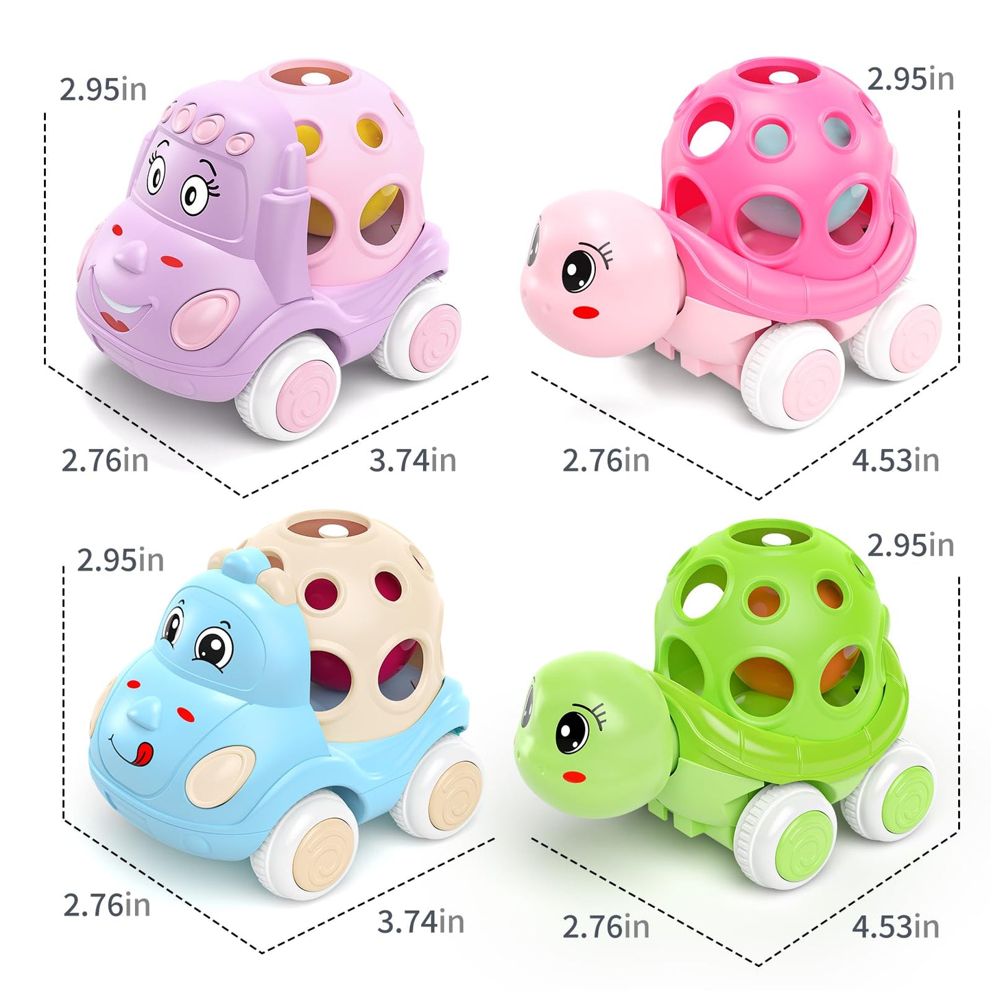Xfffun 4 Set Toy Cars For Toddler Girl Valentines Day Gifts, Toddlers Push Car Toys Pink, Rattles Push And Go Truck, Birthday Pr
