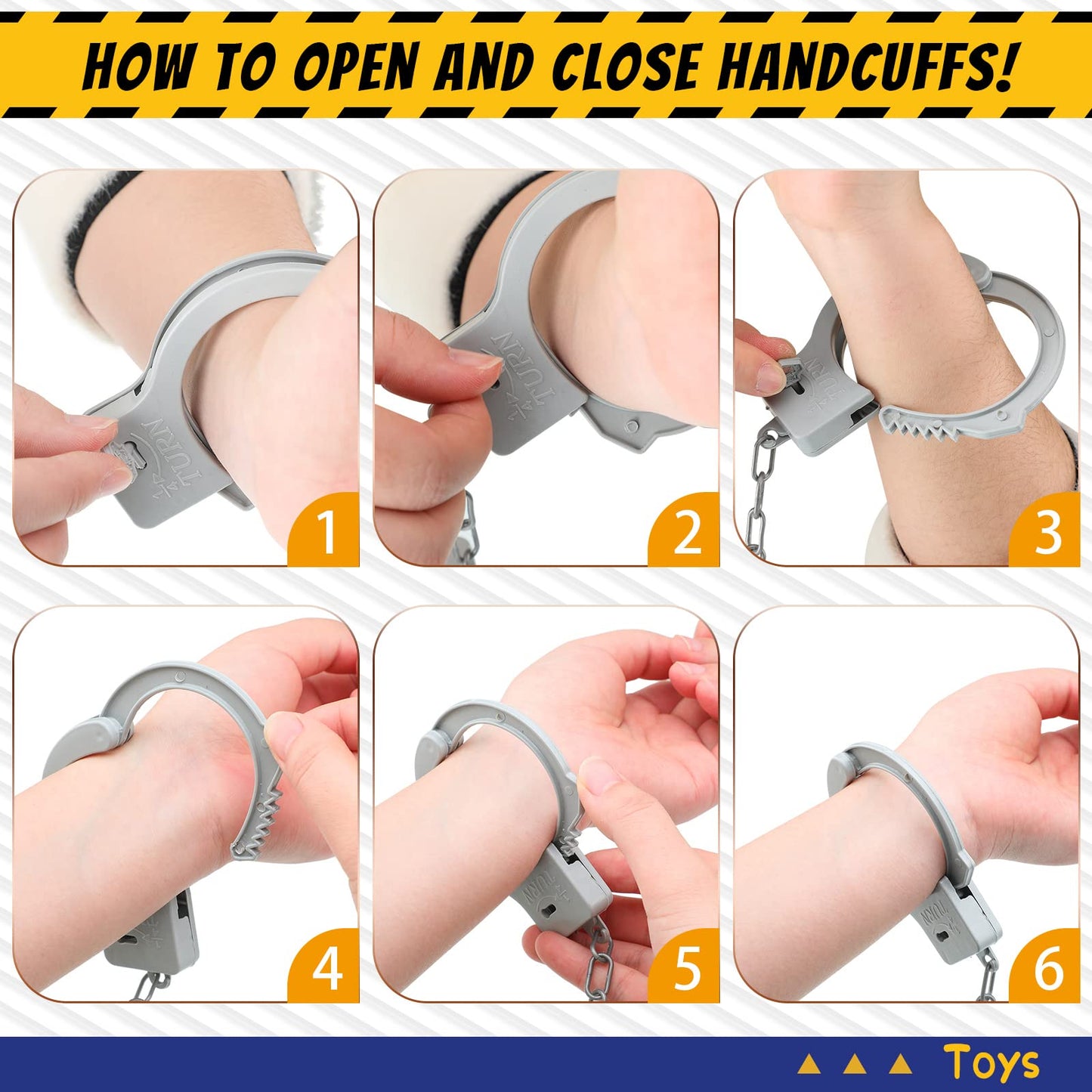Junkin Plastic Handcuffs Toy With Safety Release Keys Hand Cuffs Fun Party Favor Gift, Stage Costume Prop Toy Halloween Police A