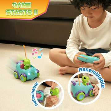 Nueplay Remote Control Car for Toddler Age 2 3 4 5, Electric RC Car Toys with Light & Music, Toddler Dinosaur Toys, Dino Race Ca