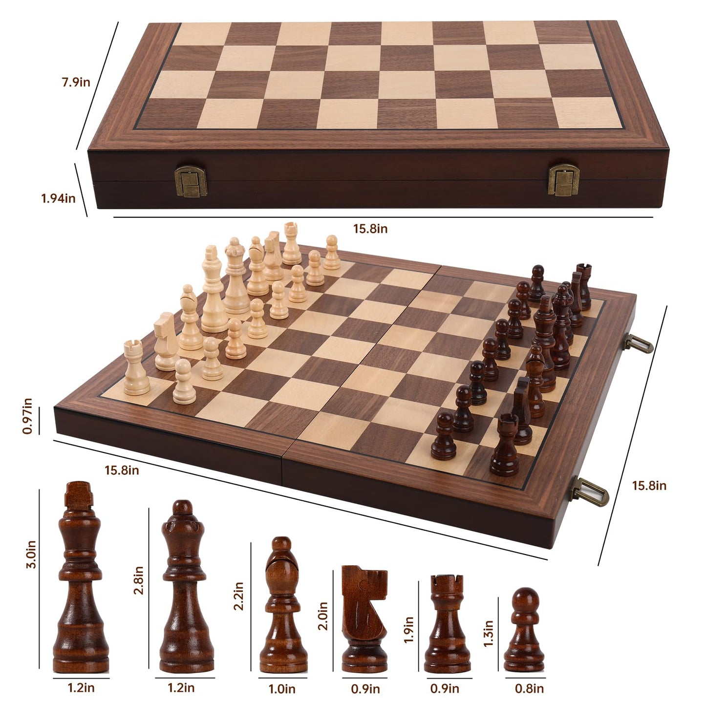 enhanced Wooden Chess Set with Protective Carry Bag - 15 Folding Chess Board & Chess Pieces - Classic Strategy Game for mature-themeds & Kids for Chess Lovers Beginners