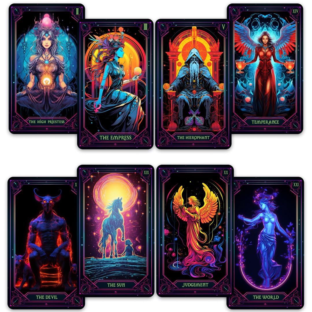 CRAFTERIAN Neon Tarot Cards - 78 Original Cards for Beginners & Experts with Guide Book - Multicolor Fortune Telling & Divination Tools