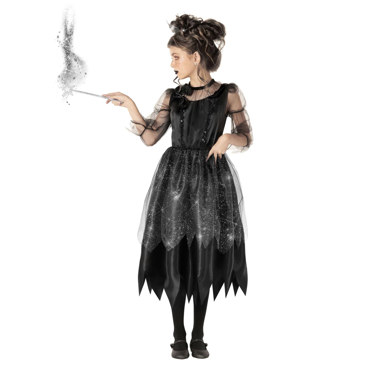 Morph Kids Gothic Witch Costume For Girls - Black Witch Dress For Kids - Spooky Halloween Outfit For Girls, X-Large