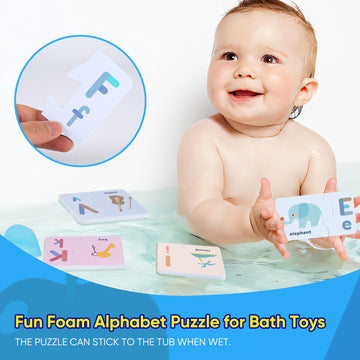 Owmyowl Foam Alphabet Bath Toys With Storage Bag, 26Pcs Bath Letters Learning Toys Set, Alphabet Puzzles For Bathtub Toys, Toddl