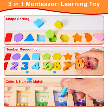 3 In 1 Montessori Toys For 3+ Year Old, Educational Magnetic Color And Number Maze, Shape & Number Wooden Puzzle Sorting Toys For Toddlers, Preschool Learning Activities Classroom Must Haves