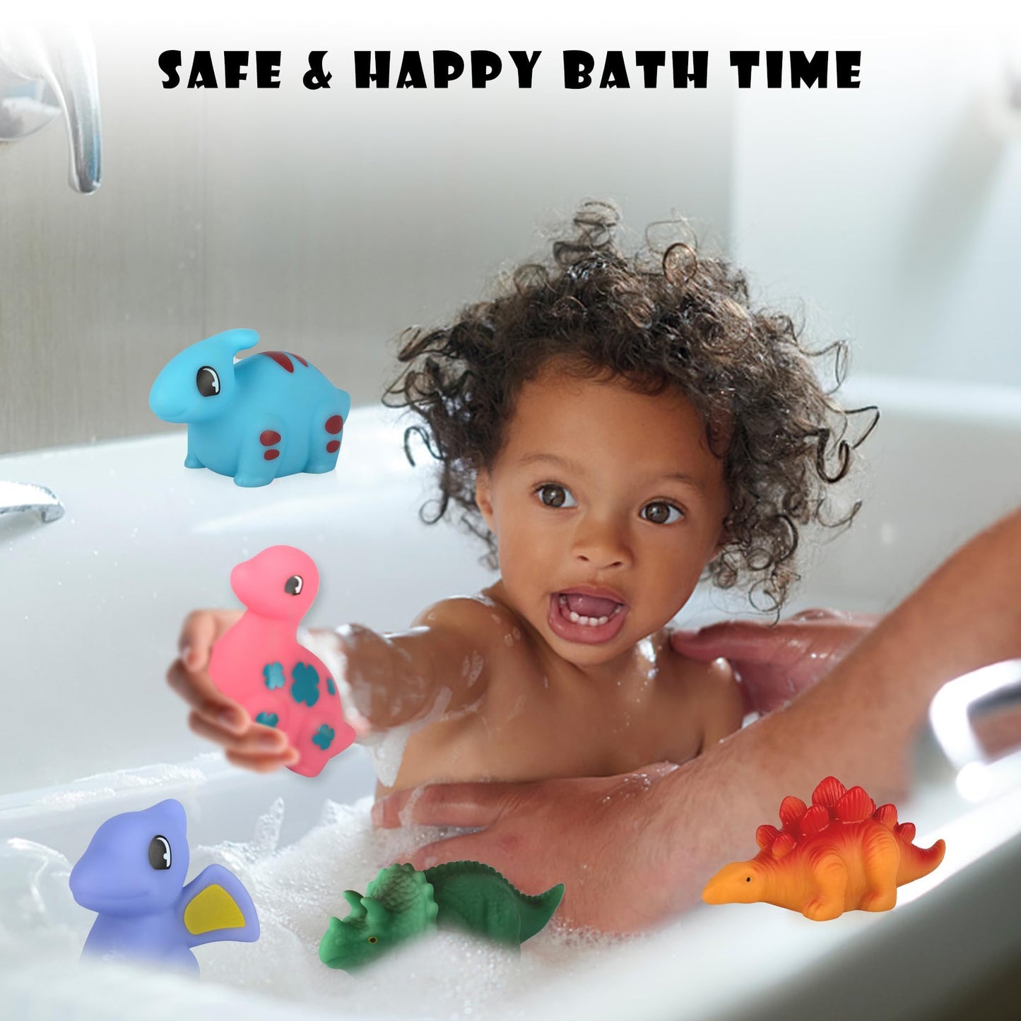 Ganowo 12Pcs No Hole Dinosaur Bath Toys For Toddlers 1-3, Mold Free Baby Bathtub Pool Water Toys For Dinosaur Party Favors Birthday Christmas Easter