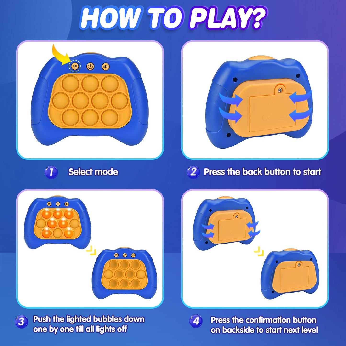Fast Push Bubble Game For Kids 8-12, Pop Sensory Fidget Toys For Kids 6-12 Exercises Reaction Birthday Toys For Boys And Girls Ages 3-12 Years Old & Up(Darkblue)