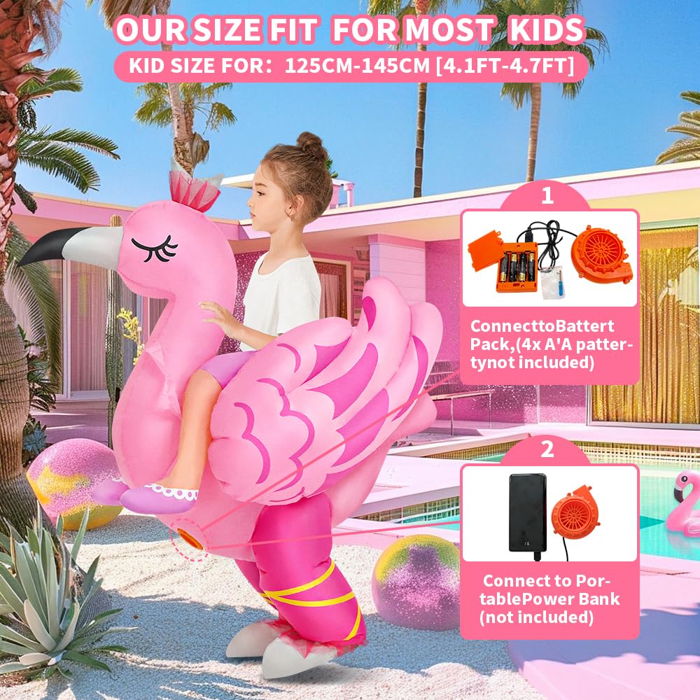 Kids Halloween Inflatable Costume, Ride On Flamingo Air Blow Up Funny Inflatable Suit, Halloween Costumes For Girl/Child 7-10 Yrs