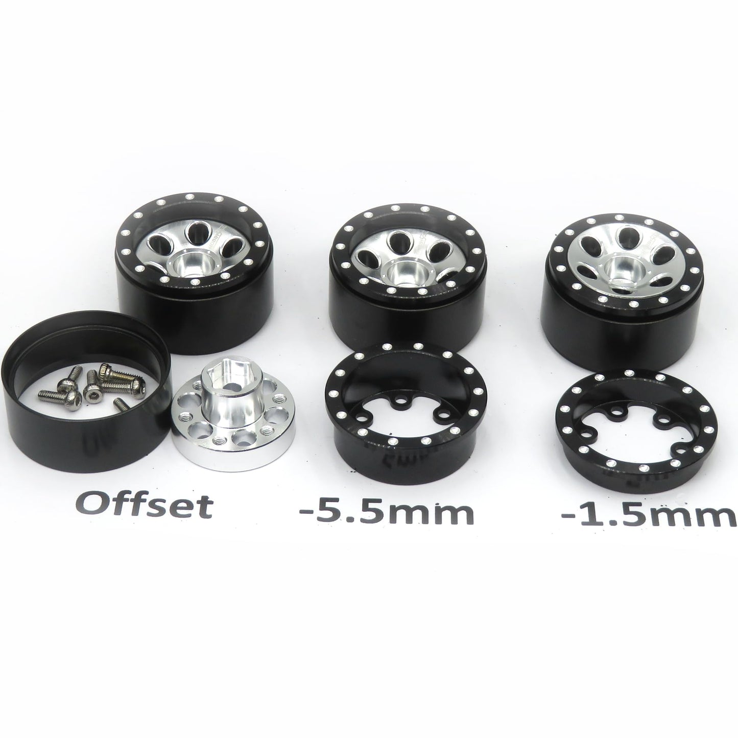 HOBBYSOUL 64mm Tall 1.0 tires & Adjustable Offset 1.0 wheels, Soft Sticky 1.0 Mud slingers Tires & Negative Offset 1.0 Beadlock