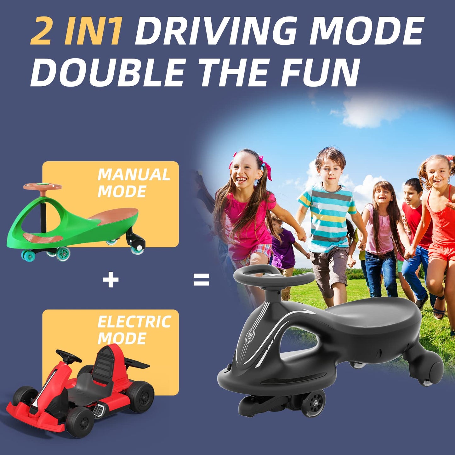Xjd Electric Wiggle Car Ride On Toy, 2 In 1 Wiggle Car Rechargeable Battery With Anti-Rollover Colorful Light-Emitting Wheel For Toddler Ride On Toys 3 Years And Up (Blue)