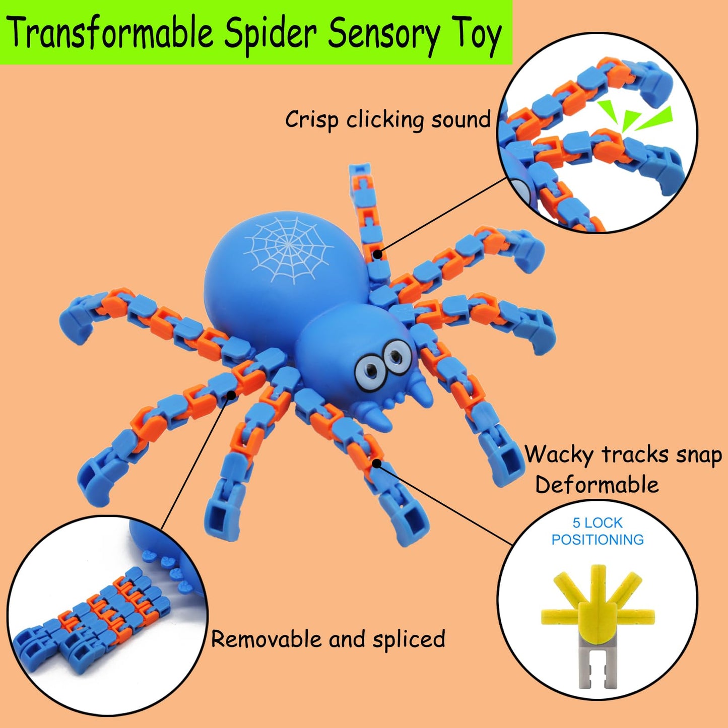 4 Pack Fidget Spider Toy, Wacky Tracks Fidget Toys, Transformable Spider Sensory Fidget Toys With Suction Cup For Kids Birthday