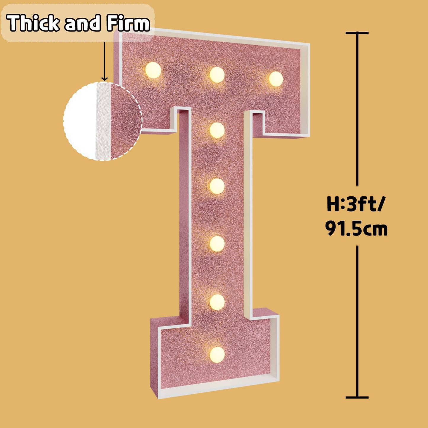 Imprsv Marquee Letters Rose-Gold 3Ft: Rose Gold Party Decor - Light Up Letter T Large 3 Feet Tall - Party Decorations Letter For