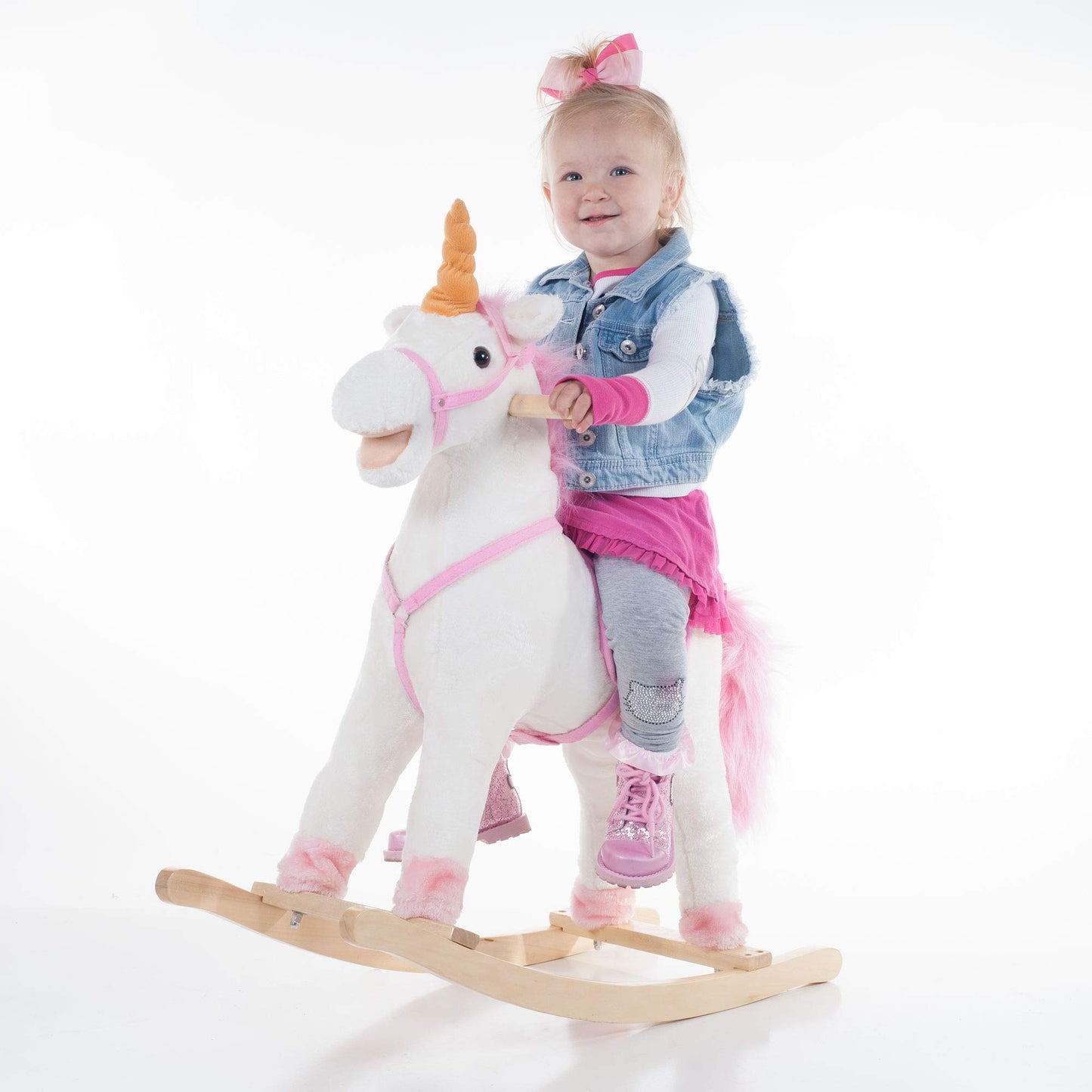 Rocking Horse - Soft And Plush Ride-On Unicorn With Sturdy Wooden Base - Hand-Crafted Toy Rocker For Toddlers Ages 3 And Up By Happy Trails (White)