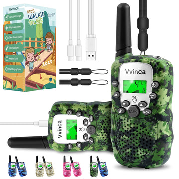 Vvinca Walkie Talkies For Kids Rechargeable 2 Pack, Army Toys For Boys Girls Ages 3-13 Outdoor Military Camping Toy, 3Km Long Ra