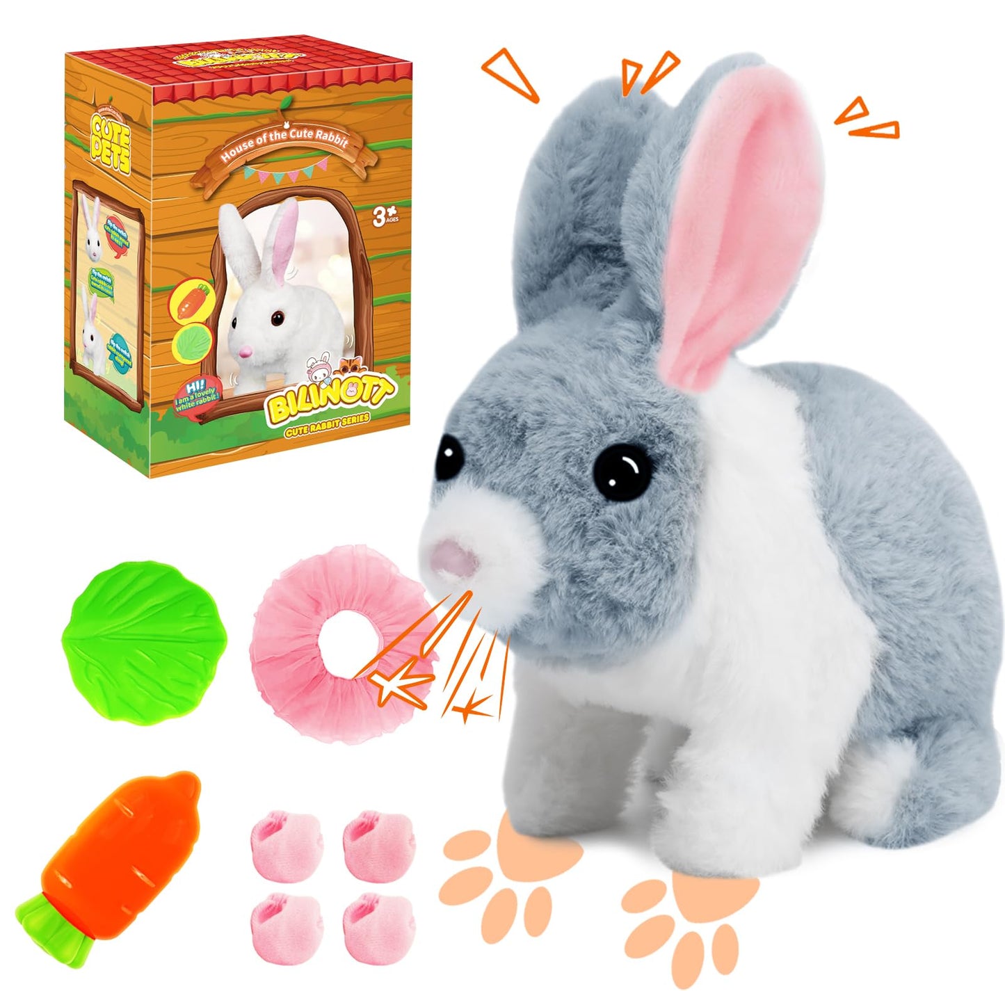 Bilinott Bunny Toys For Kids, Realistic Rabbit Toys With Jumping Action, Wiggling Ears, Twitching Mouth And Nose, Ideal Easter G