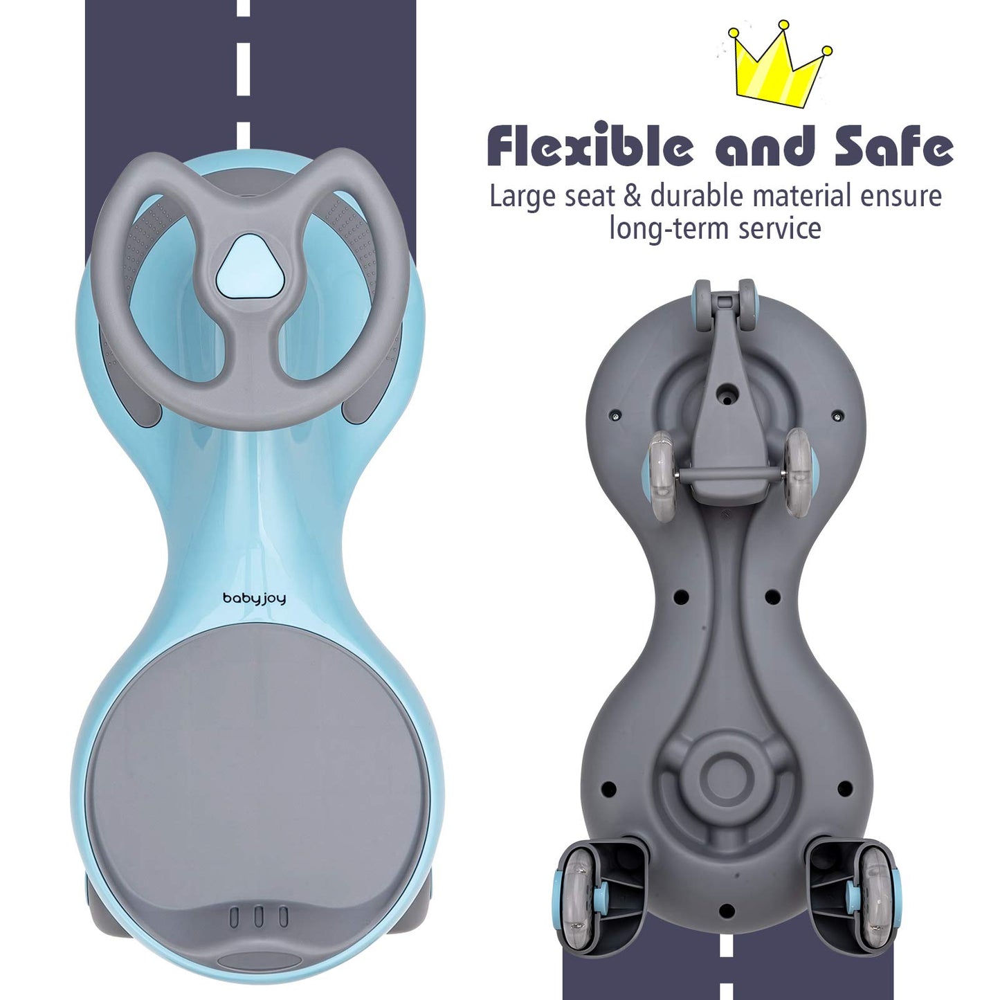 Baby Joy Wiggle Car For Kids, Swing Car With Led Flashing Wheels, No Batteries, Gears Or Pedals, Uses Twist, Turn, Wiggle Movement To Steer, Ride-On Toy For Boys Girls 3 Year Old And Up (Blue)