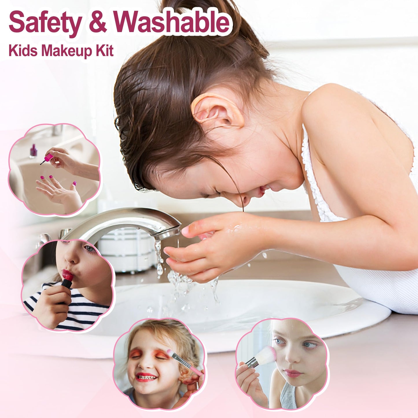 YasinKidz 60 in 1 Kids Makeup Kit, with 3-Color Led Makeup Mirror Real Washable Kids Makeup Sets for Girls 5-8, Perfect Girl Bir