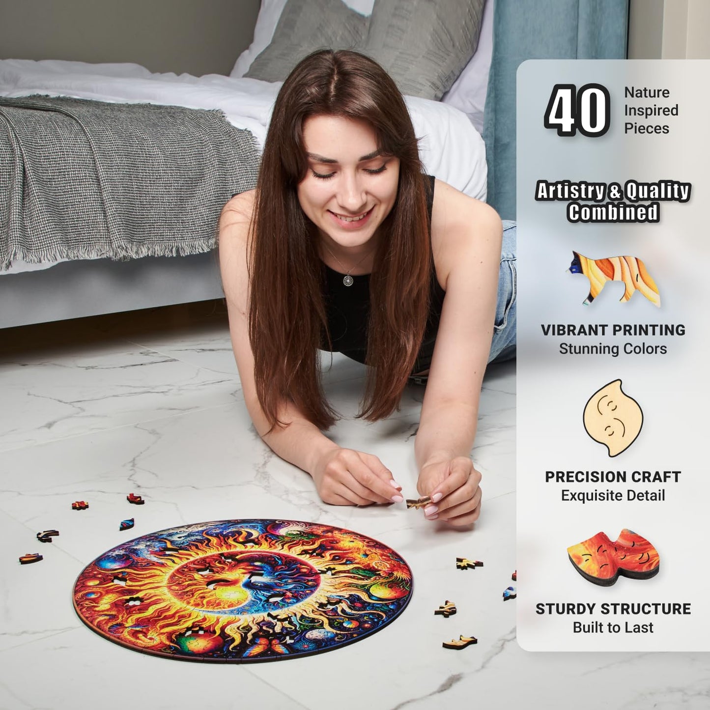 Galactic Enigma - 350 Piece Wooden Puzzles for mature-themeds - 14.9 x 14.9 in - Extra-Thick 5 mm Wood Puzzle Hand-Shaped Pieces Round Mosaic Design - enhanced Gift for Puzzle Lovers by LEOGOR