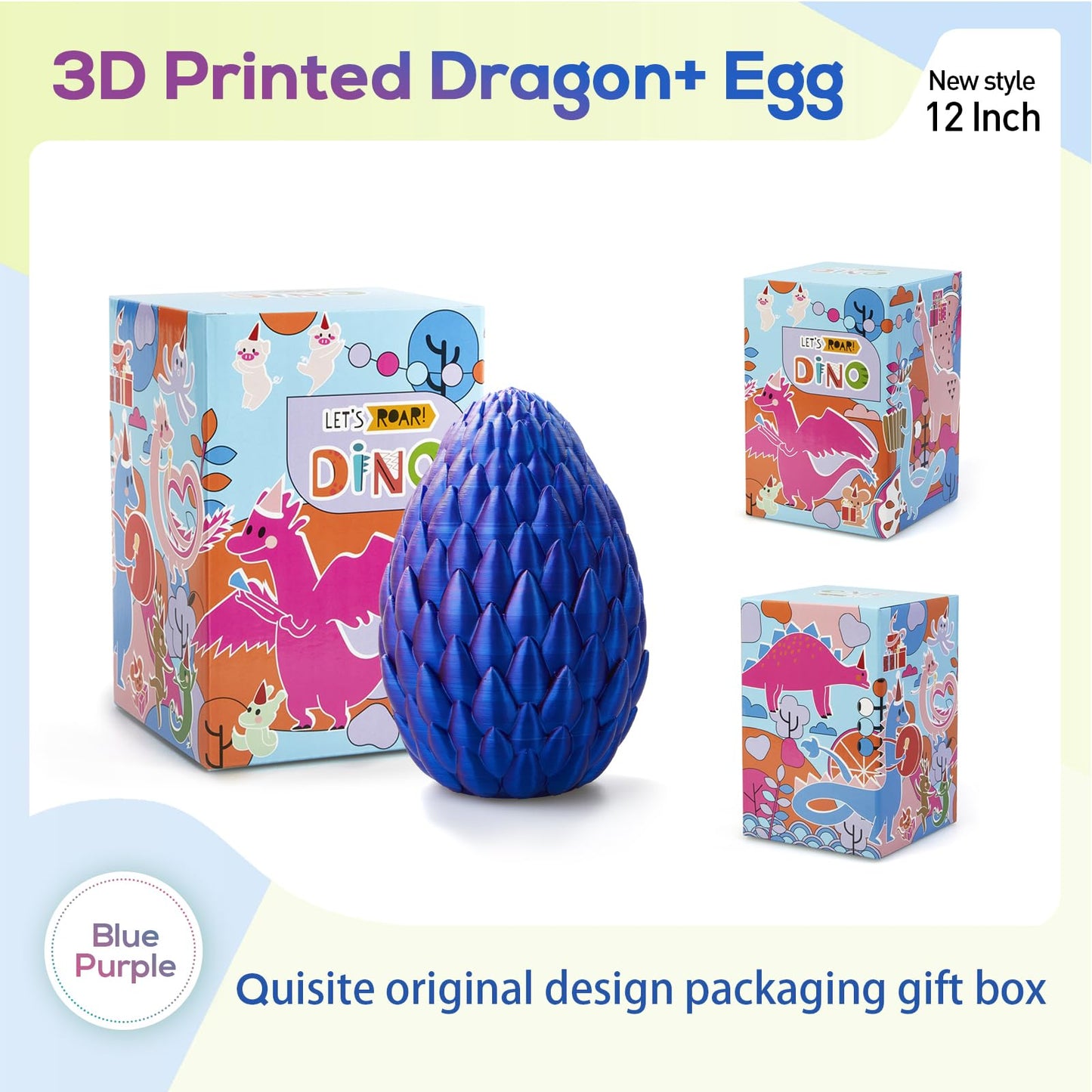 3D Printed Dragon,Dragon Eggs With Dragon Inside,Dragon Egg Toy,12'' Full Articulated Crystal 3D Dragon For Children'S Day Gift