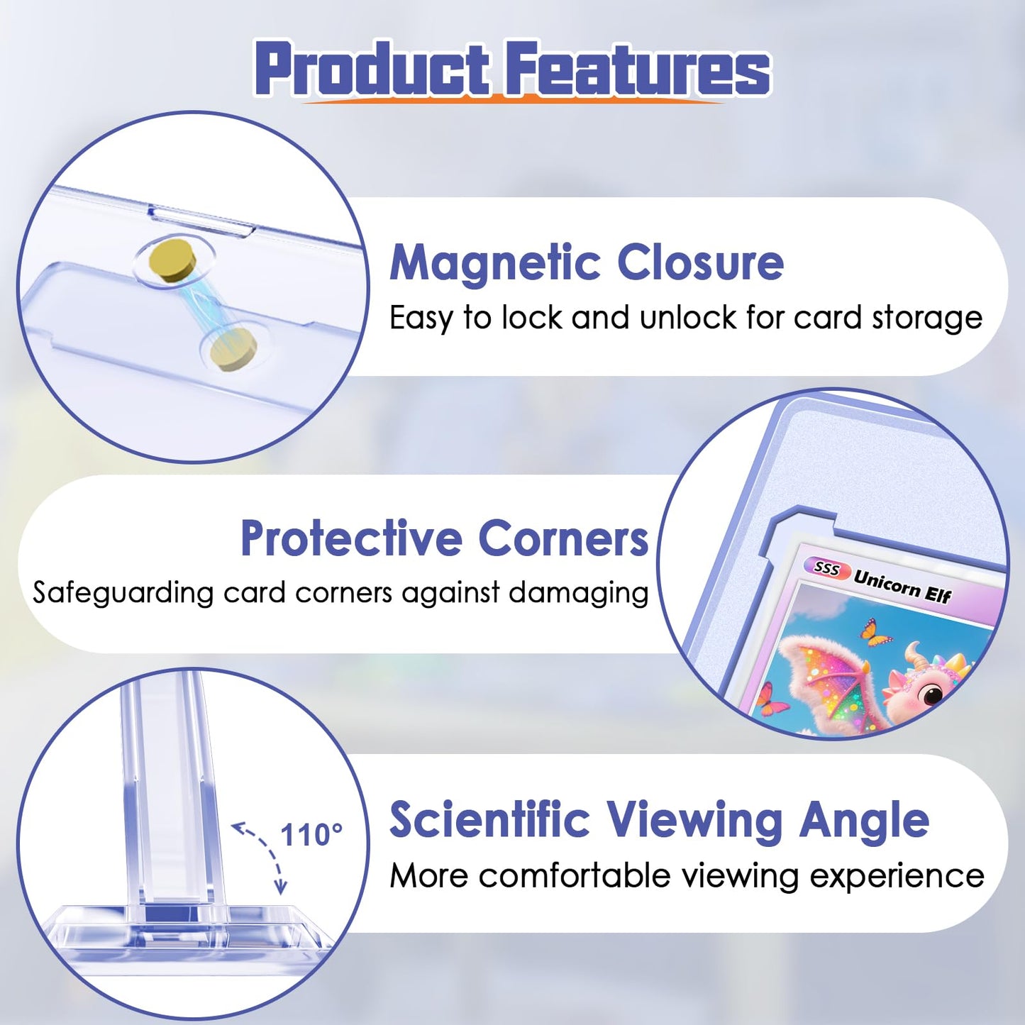 4Pcs Magnetic Card Holders For Trading Card, Baseball Card Protectors With 4 Stands, 35Pt Acrylic Hard Card Sleeves Case For Spo