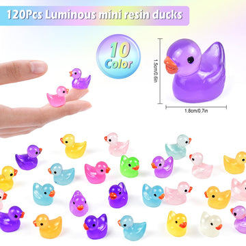 120Pcs Mini Resin Ducks Luminous Mini Ducks Glow In The Dark, Tiny Ducks To Hide, Little Ducks, Miniature Ducks For Garden Micro