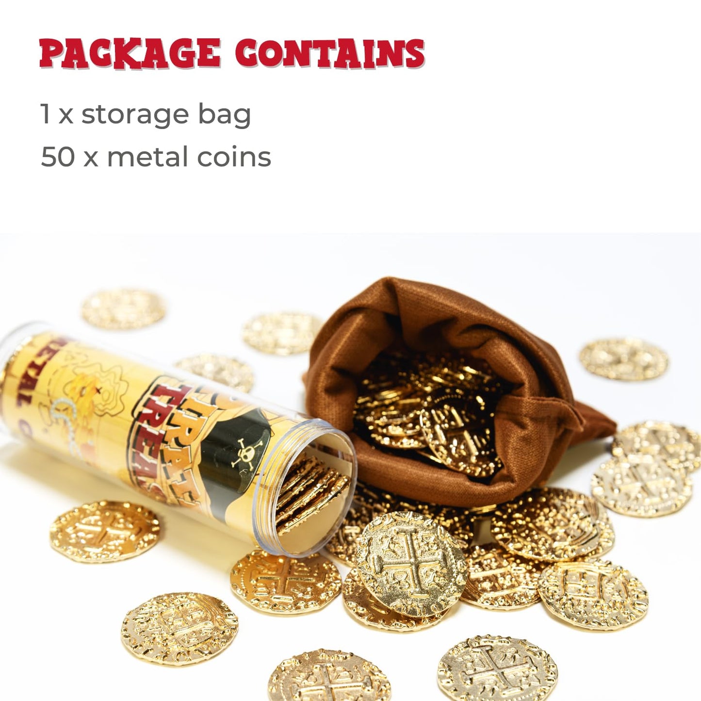 Prefdo Metal Pirate Coins, 50PCS X Large Gold Treasure Coin Set Spanish Doubloon Replicas Fantasy Metal Coins Pirate Gold Coins