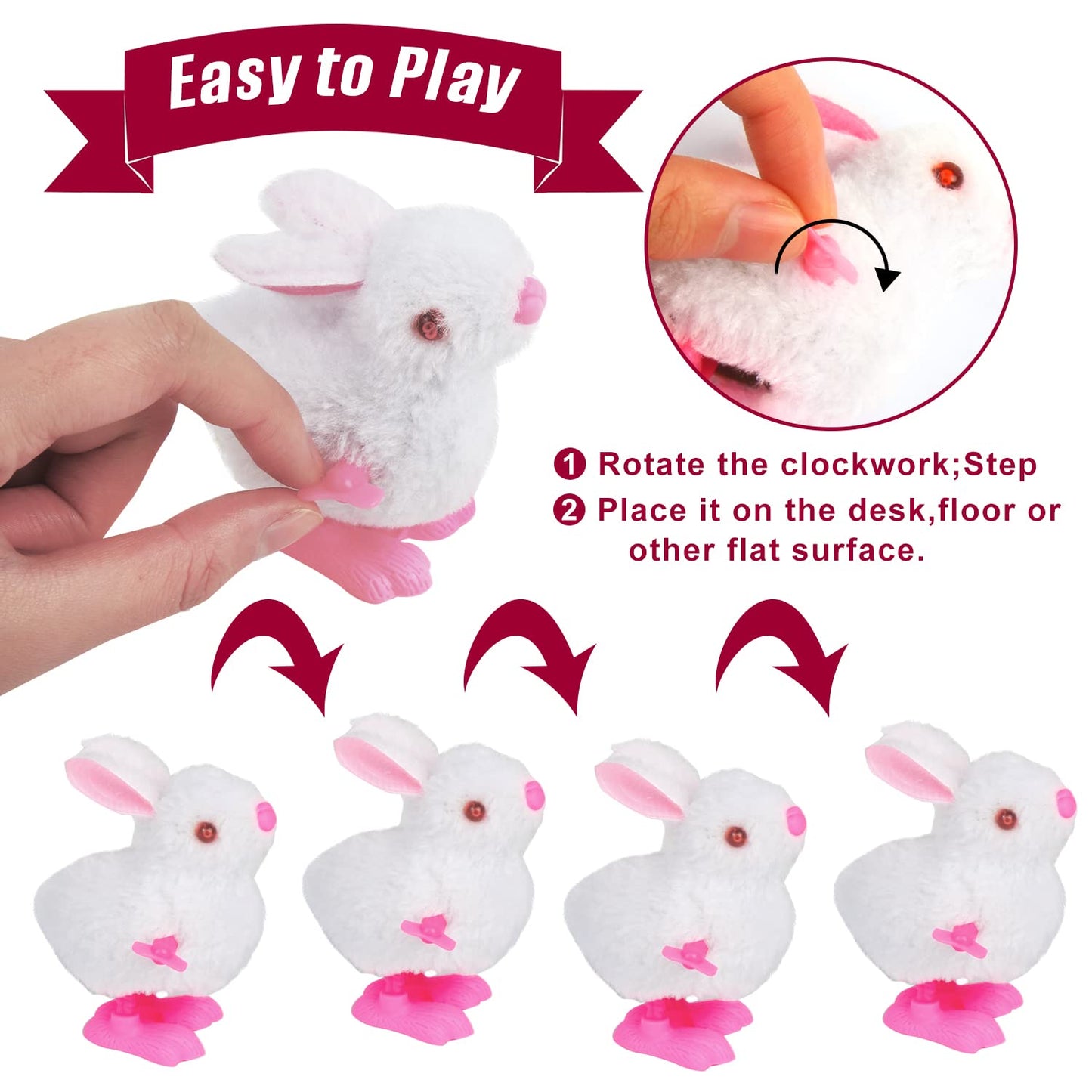 FOIMAS Easter Wind Up Toys,12 Pack Plush Bunny Chick Jumping Toy for Kids Easter Basket Stuffers Goodie Bag Filelr Party Favor S