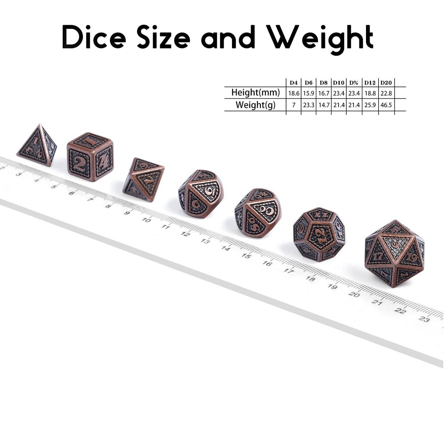 DNDND Metal Dice Set Dragon Scale 7 PCS Polyhedral Metallic Die with Gift Metal Case for DND Dungeons and Dragons D&D (Ancient C