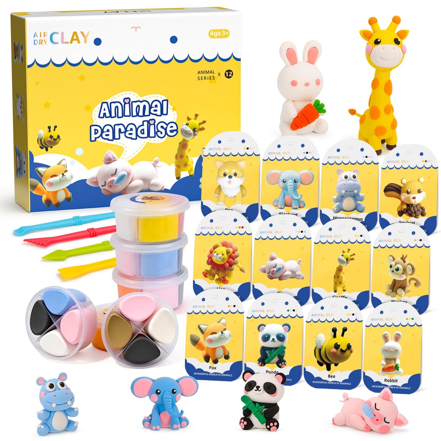 Air Dry Clay Kits, Modeling Clay for Kids with Sculpting Tools and Tutorials, Modeling Magic 12 Animals Arts Crafts Kits, Safe a