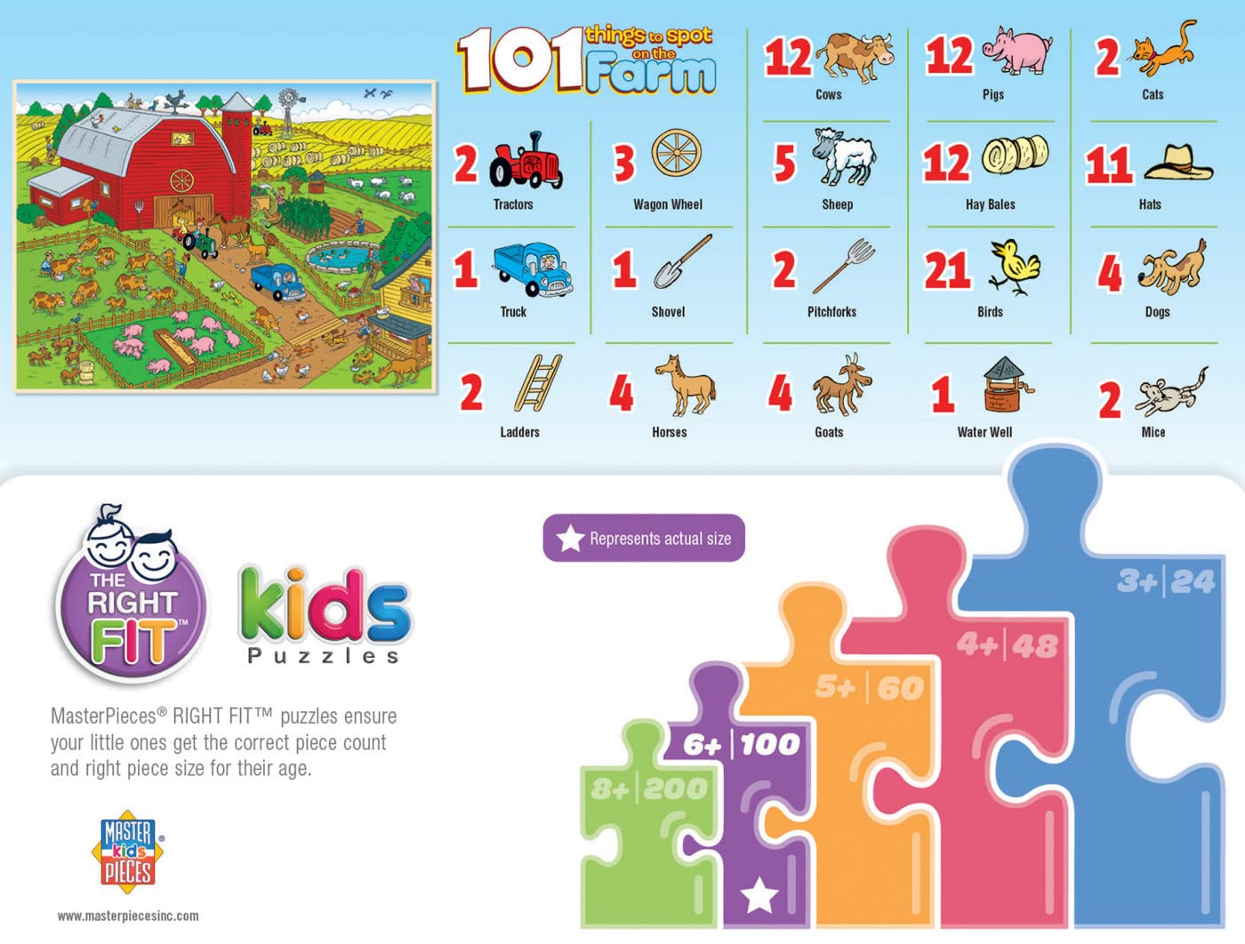 Masterpieces 100 Piece Family Jigsaw Puzzle For Kids - 101 Things To Spot On A Farm - 14''X19''