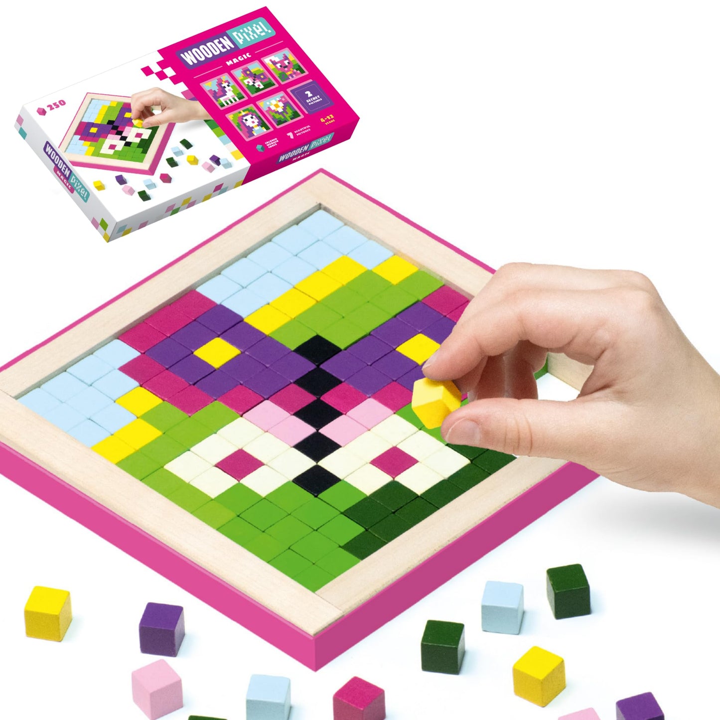 CUBIKA Mosaic Wooden Pixels - Montessori Puzzle for Toddlers - 250-Piece Wooden Puzzles for Toddlers- Educational Travel-Friendl