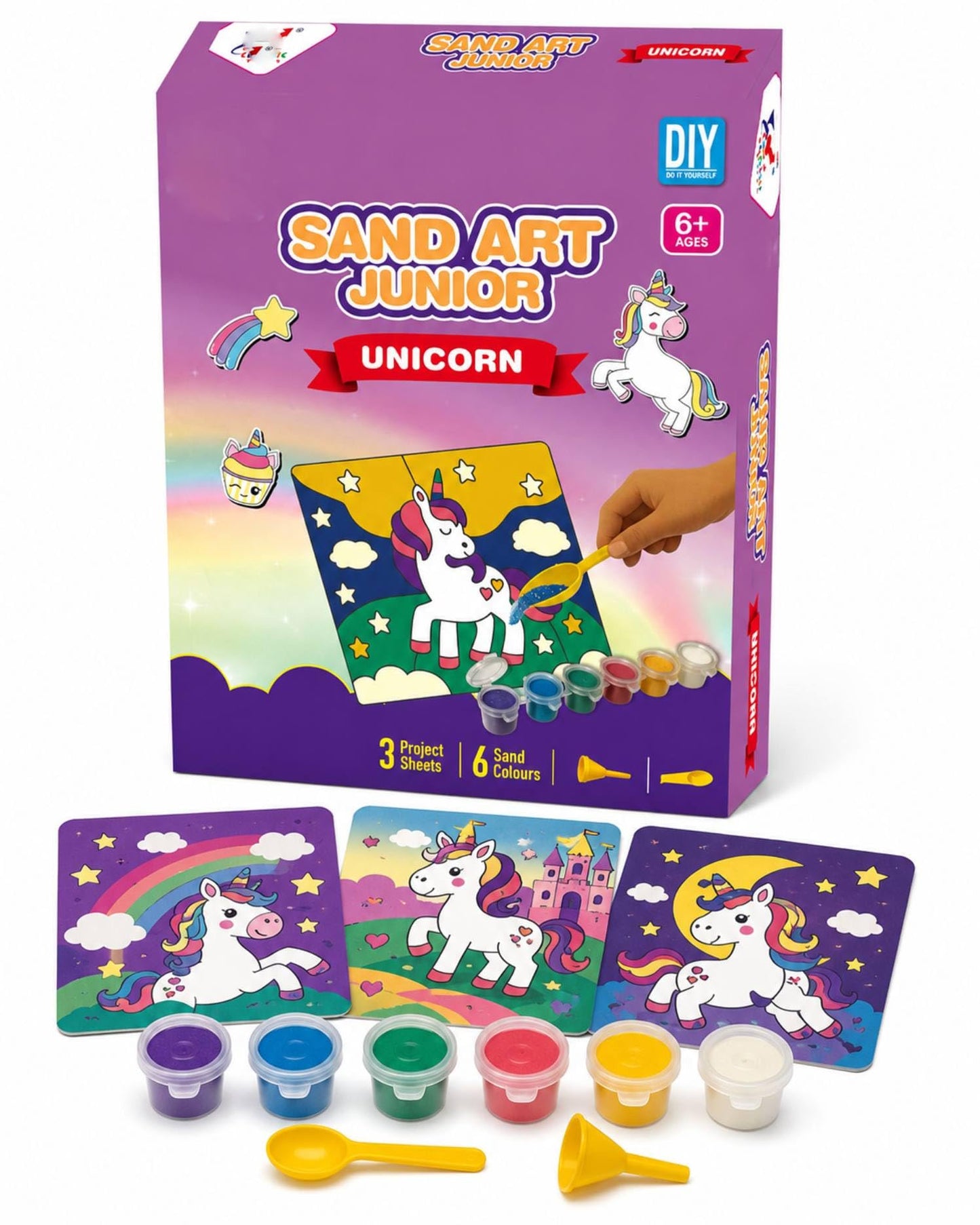 Shaktism Sand Art Junior Diy Craft Kit For Kids | Space, Unicorn Or Dinosaur | 3 Sand Art Project Sheets | 6 Vibrant Sand Colour