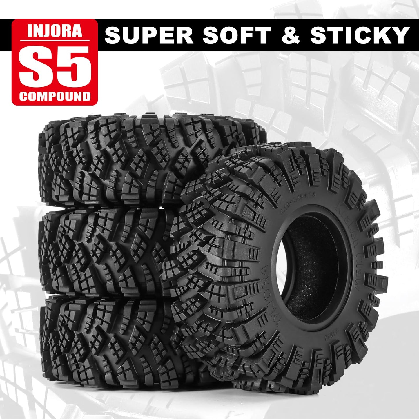 Injora 1.9'' S5 Tires Kraken Claw 106 * 38Mm Mud Terrain Tires For 1/10 Rc Crawler Car Upgrade