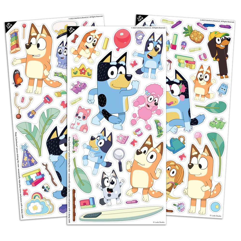 Colorforms Bluey Set - Repositionable Pieces Stick Like Magic - Scenes And Pieces From The Show Bluey For Storytelling Imaginati