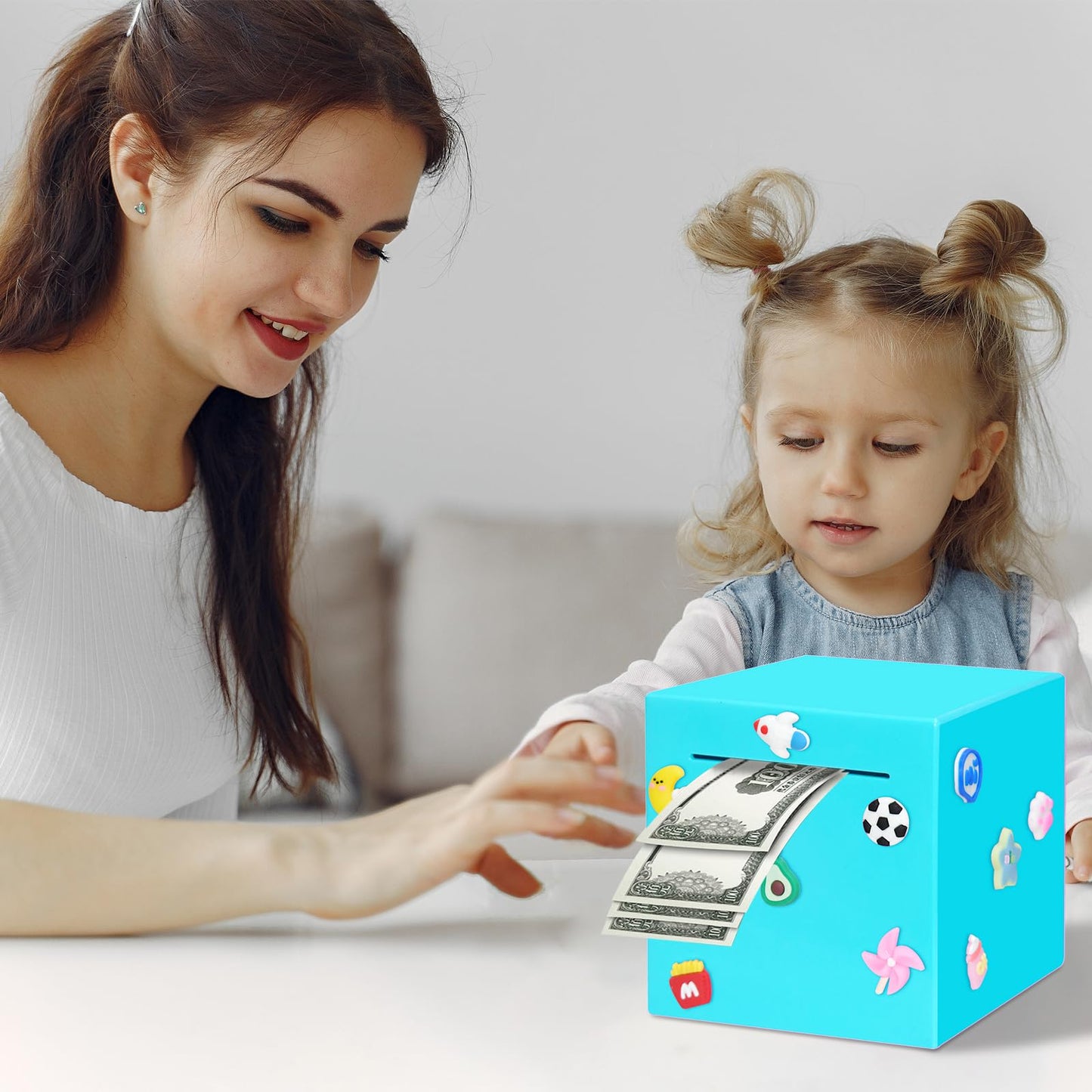 Cargooy mature-themed Piggy Bank Money Safe for mature-themeds Must Break to Open Piggy Bank-ABS Saving Box for Cash DIY Sticker Unopenable Safe Box for Everyone(4.72 inch) (Blue)