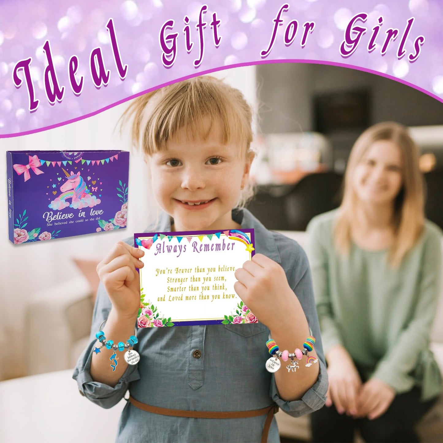 klmars Charm Bracelet Kit for Kids - Unicorn Birthday Gift, Multicolor, Small, Ages 5-12, Arts & Crafts