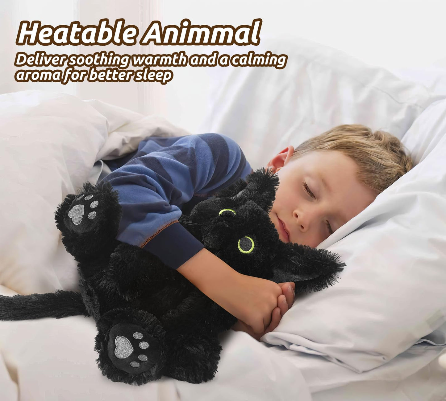 Cuckool Black Cat Stuffed Animals, Microwavable Stuffed Animals Heating Pad For Cramps, Pain Stress Relief, Heatable & Coolable
