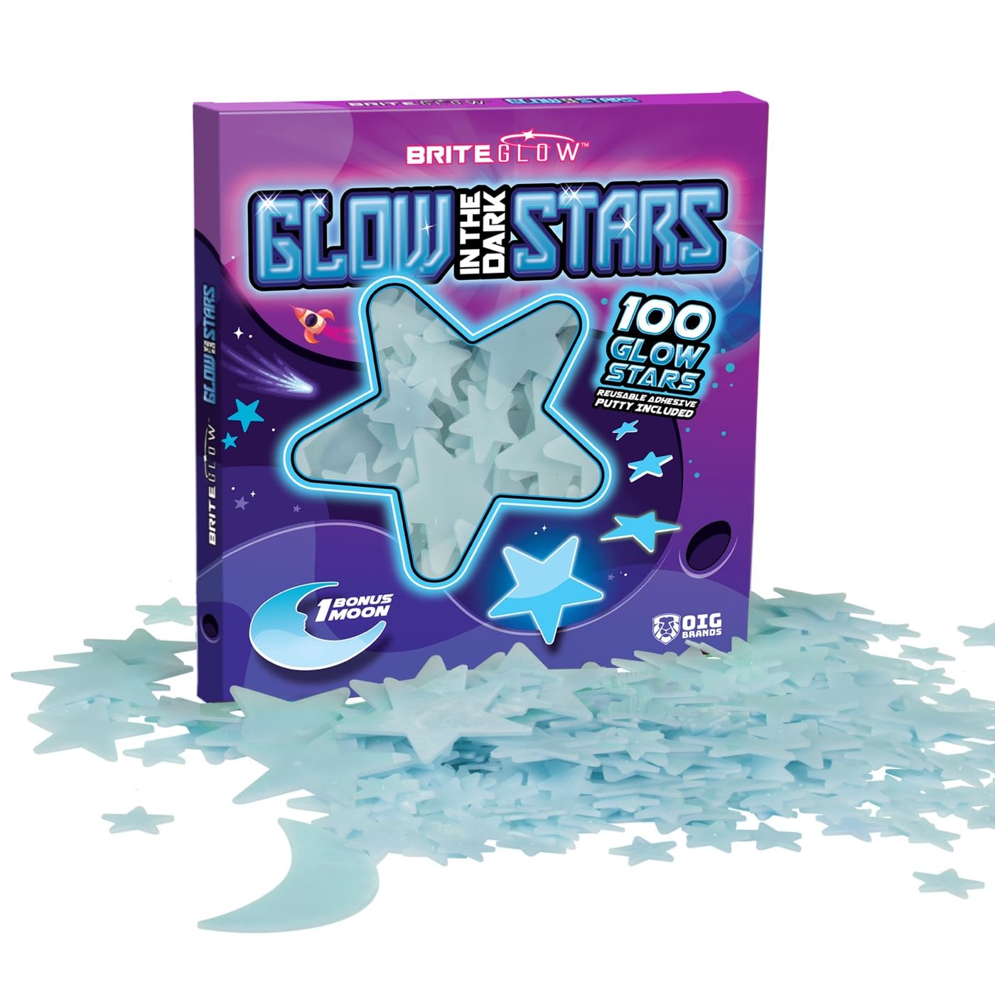 100 Pcs Ultra Blue 3D Glow In The Dark Stars For Ceiling & Walls I Glow Stars For Ceiling With Moon I Glow In The Dark Decoratio