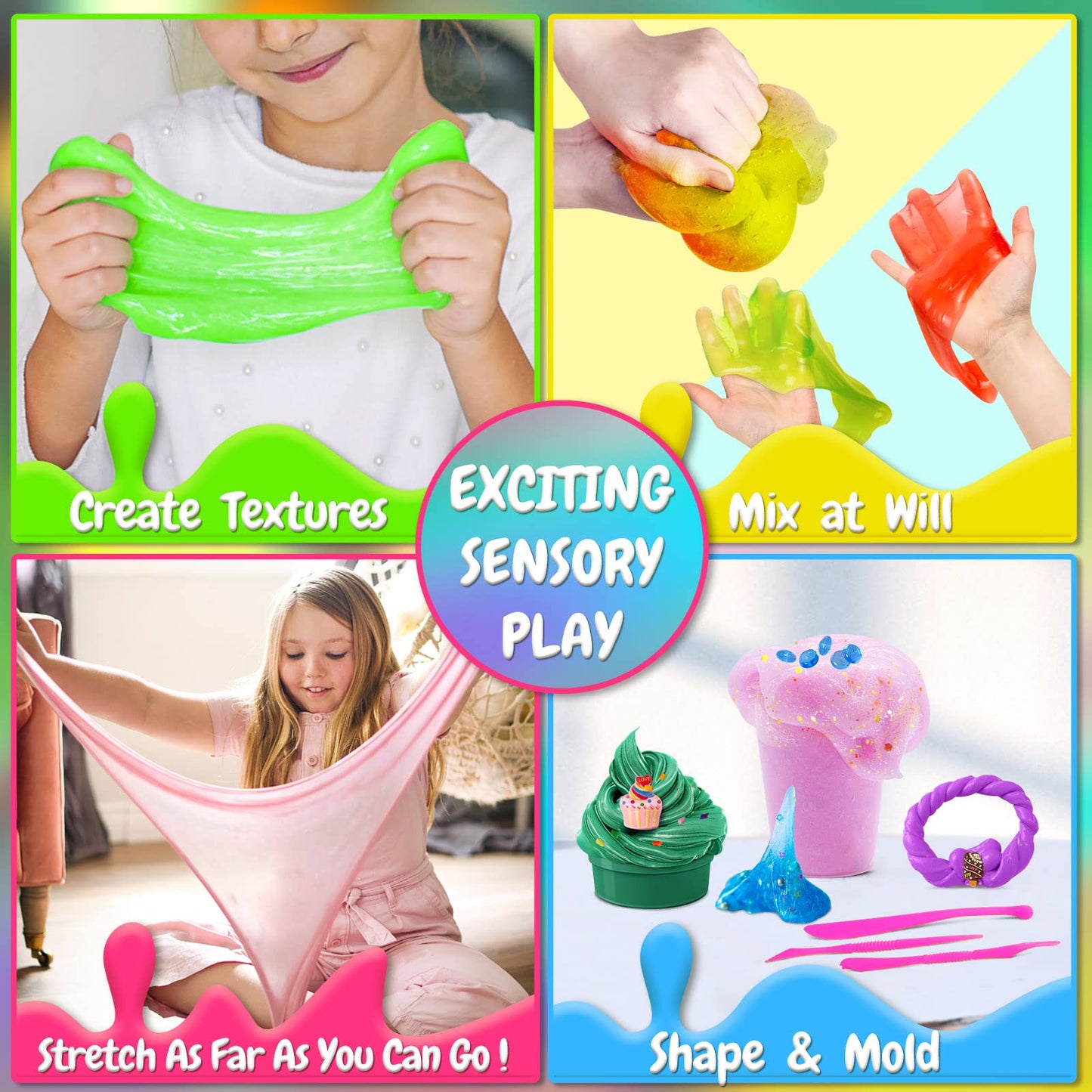 ESSENSON 34 Cups Slime Kit for Kids, DIY Butter & Crystal Slime, Party Favors for Ages 6-10, Clear Jumbo Slime Making Gift