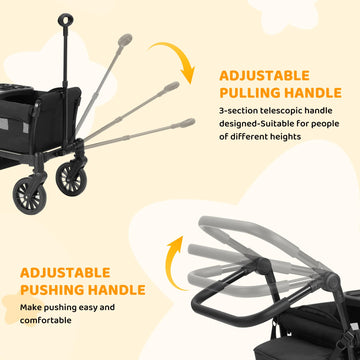 ELEMARA Stroller Wagon for 2 Kids Foldable Wagon Stroller enhanced All Terrain Wagon for Kids Kids Wagon Cart w/Removable Canopy Adjustable Push/Pull Handle Harnesses Large Storage Bag Black