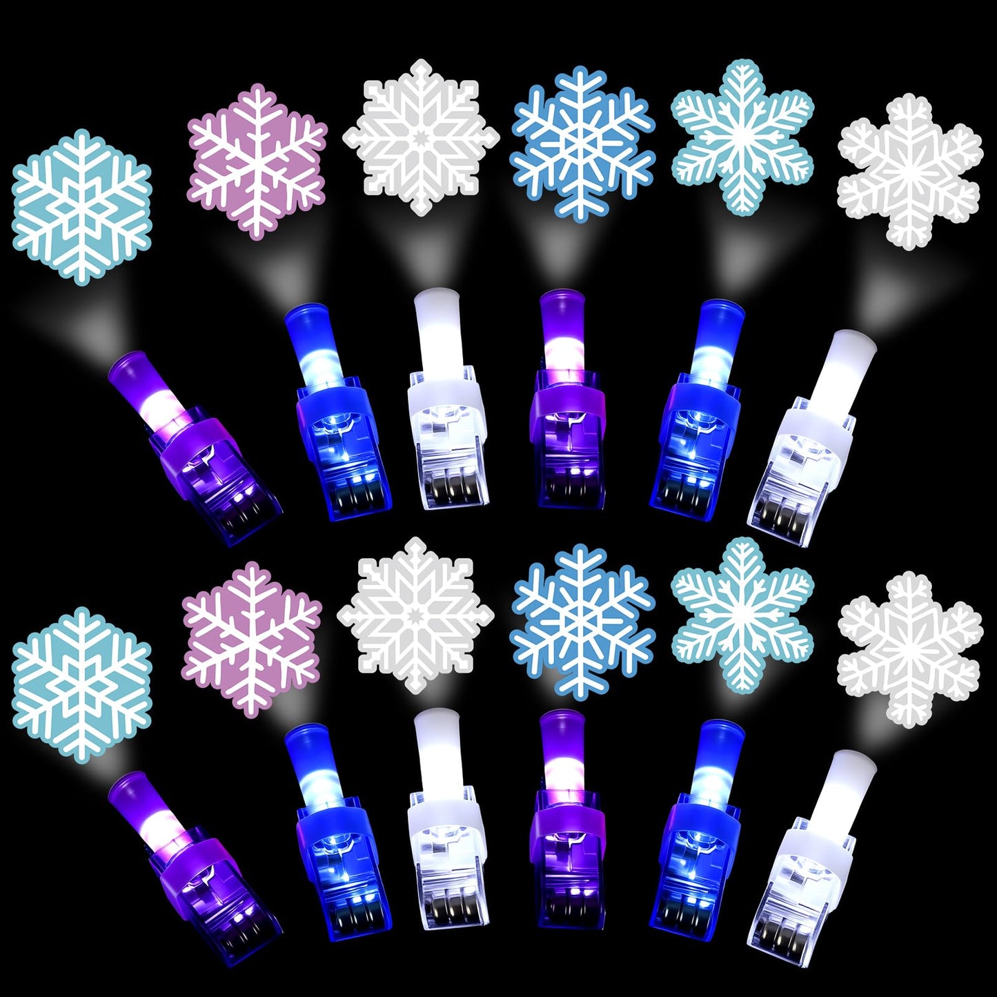 Tuanse 36 Pcs Snowflake Party Favors Snowflake Lights Gifts Bulk for Kids Glow in The Dark Snow Icy Finger Lights Classroom Rewa