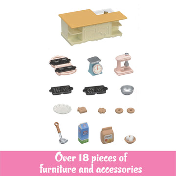 Calico Critters Kitchen Island, Toy Dollhouse Furniture And Accessories Set